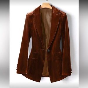 New Shein Elegant Brown Velvet Women's Blazer medium